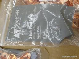 (R3) LOT OF AMERICAN VALVE 2-HOLE 3/4 IN COPPER PIPE STRAPS; 4 BAGS WITH 25 PIECES IN EACH, 100