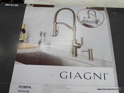 (R3) GIAGNI POMPA DECK MOUNT PULL DOWN KITCHEN FAUCET WITH A STAINLESS STEEL FINISH. COMES USED IN