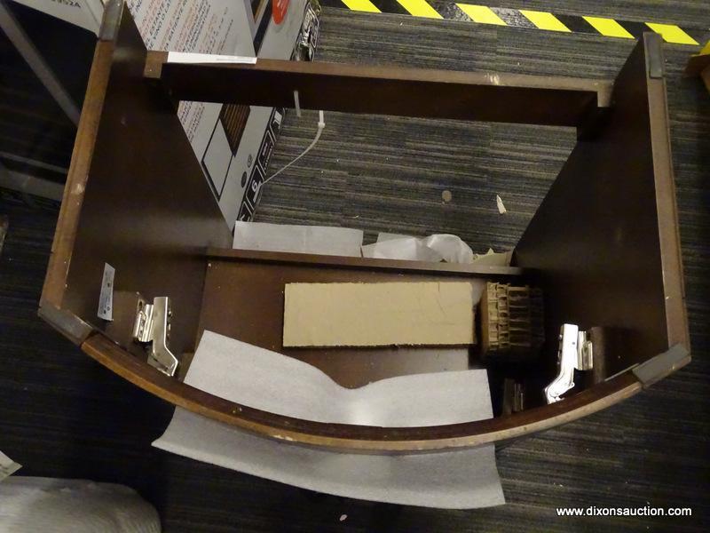 (R1) STYLE SELECTIONS MORECOTT, CHOCOLATE FINISHED VANITY, MISSING THE WHITE VITREOUS CHINA TOP.