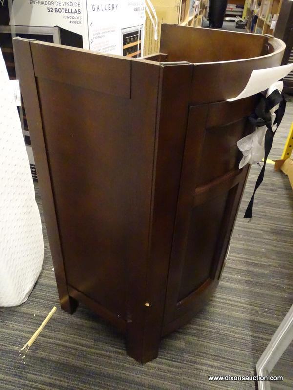 (R1) STYLE SELECTIONS MORECOTT, CHOCOLATE FINISHED VANITY, MISSING THE WHITE VITREOUS CHINA TOP.