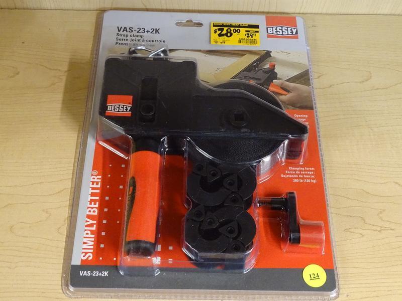 (R5) BESSEY 23 FT STRAP CLAMP WITH A 260 LB CAPACITY. COMES IN UNOPENED ORIGINAL PACKAGING.