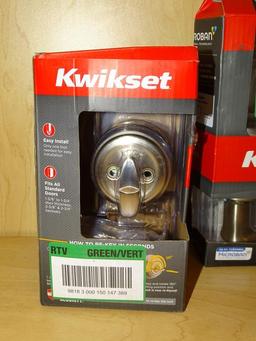 (R6) LOT OF KWIKSET SATIN NICKEL DOOR KNOB KITS; 3 PIECE LOT TO INCLUDE A HIGHEST SECURITY DEADBOLT