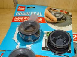 (R6) 4 PIECE LOT OF OATEY 2" DRAIN SEALS THAT BLOCKS ODORS, GASES, INSECTS AND RODENTS.. ONE OF THEM