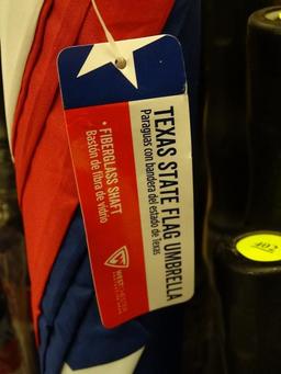 TEXAS FLAG UMBRELLA. HAS A 51 IN DIAMETER WHEN OPENED.