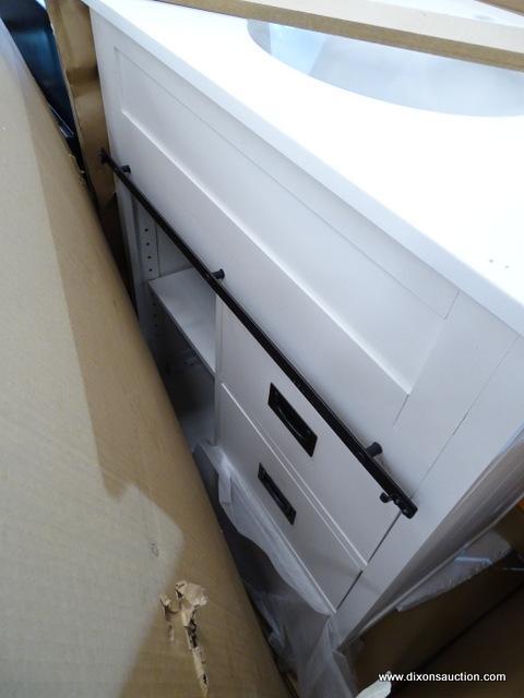 (R4) STYLE SELECTIONS MORRISTON STYLE, 30 IN, SINGLE SINK BATHROOM VANITY WHITE IN COLOR WITH WHITE