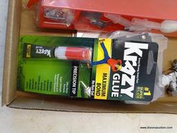 (R1) BOX LOT OF ASSORTED ITEMS; LOT TO INCLUDE A KOBALT 3 LB. CROSS PEIN HAMMER, A GE 100 AMP DOUBLE