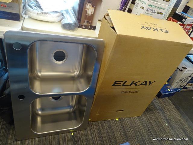 (WINDOW) ELKAY DOUBLE BOWL SINK; 33-IN X 22-IN X 9-IN STAINLESS STEEL DOUBLE EQUAL BOWL DROP-IN OR