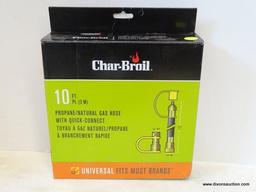 (WINDOW) CHAR-BROIL GAS HOSE; 10 FT PROPANE/NATURAL GAS HOSE WITH QUICK-CONNECT. HAS 3/8 IN