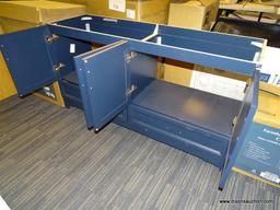 (R2) STYLE SELECTIONS NAVY BLUE, 60" DOUBLE SINK VANITY BASE WITH 4 CABINET DOORS AND 2 LOWER