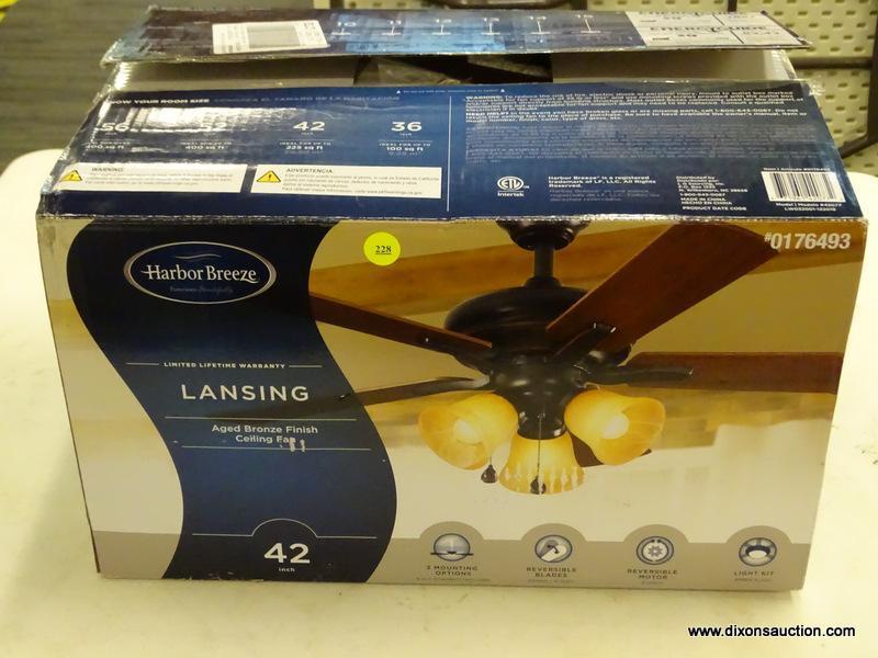 (R6) HARBOR BREEZE LANSING CEILING FAN; 42-IN OIL-RUBBED BRONZE INDOOR CEILING FAN WITH LIGHT KIT