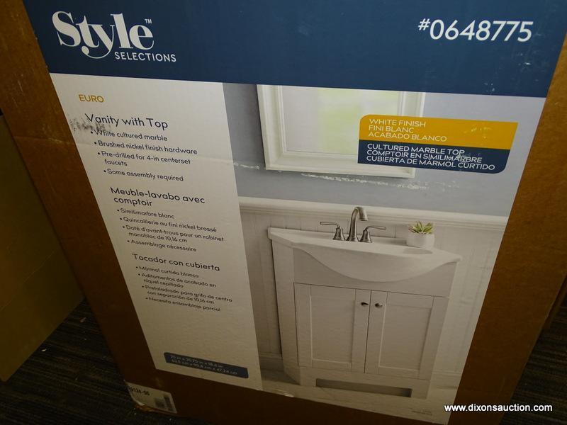 (R1) STYLESELECTIONS VANITY WITH TOP; EURO COLLECTION, WHITE FINISHED, SINGLE SINK VANITY WITH A