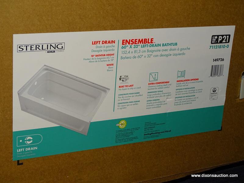 (R1) STERLING RIGHT HAND DRAIN BATHTUB; ENSEMBLE COLLECTION, WHITE VIKRELL, RECTANGULAR, ALCOVE