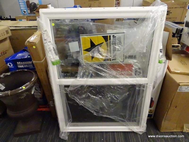 (R2) THERMASTAR BY PELLA SLIDING WINDOW; LEFT-OPERABLE, NEW CONSTRUCTION, WHITE VINYL EXTERIOR,