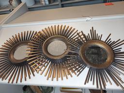 SET OF 3 MID CENTURY MODERN WALL D?COR MIRRORS. IS SOLD AS IS WHERE IS WITH NO GUARANTEES OR