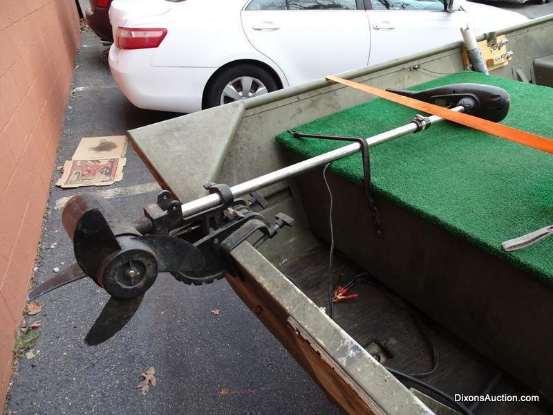 A 2004 Lowe Model L1448M 14 FT. Jon Boat with Venture Single Axel Boat Trailer. Vin #LWCJ0673E404.