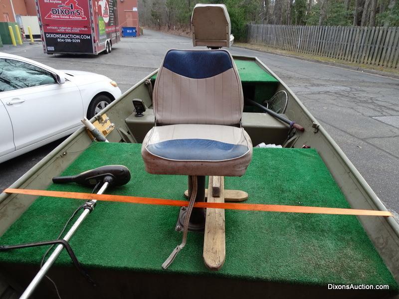 A 2004 Lowe Model L1448M 14 FT. Jon Boat with Venture Single Axel Boat Trailer. Vin #LWCJ0673E404.