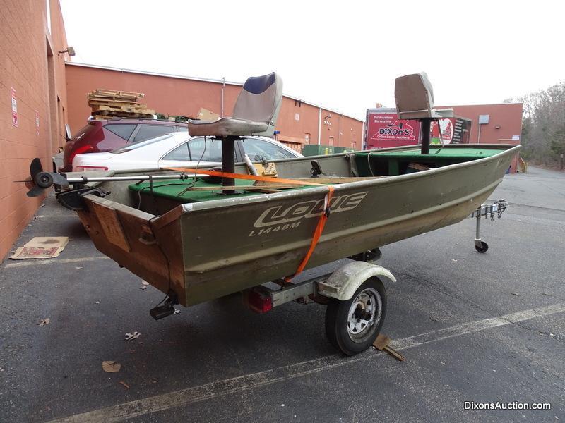 A 2004 Lowe Model L1448M 14 FT. Jon Boat with Venture Single Axel Boat Trailer. Vin #LWCJ0673E404.