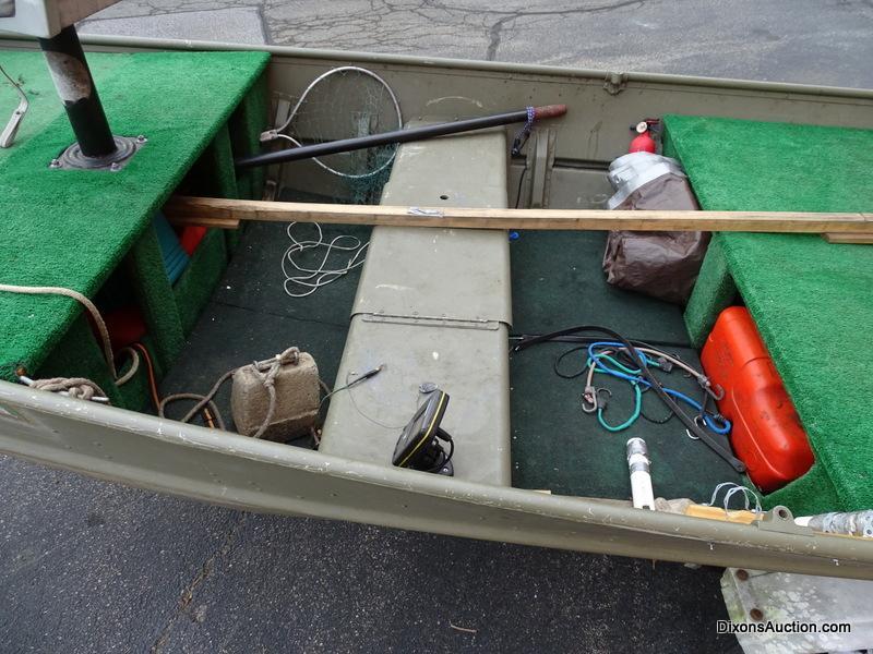 A 2004 Lowe Model L1448M 14 FT. Jon Boat with Venture Single Axel Boat Trailer. Vin #LWCJ0673E404.