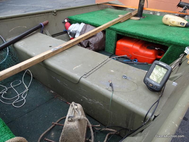 A 2004 Lowe Model L1448M 14 FT. Jon Boat with Venture Single Axel Boat Trailer. Vin #LWCJ0673E404.