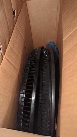 LARGE ROOM PEDESTAL FAN, BLACK, 4 SPEED, IN THE ORIGINAL UNSEALED BOX.