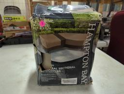 UNIVERSAL DEEP SEAT LOVESEAT PATIO COVER BROWN FABRIC, BY THE HAMPTON BAY, IN THE ORIGINAL BOX,