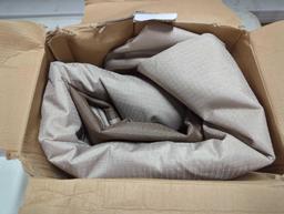UNIVERSAL DEEP SEAT LOVESEAT PATIO COVER BROWN FABRIC, BY THE HAMPTON BAY, IN THE ORIGINAL BOX,