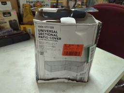 UNIVERSAL DEEP SEAT LOVESEAT PATIO COVER BROWN FABRIC, BY THE HAMPTON BAY, IN THE ORIGINAL BOX,