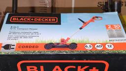 BLACK AND DECKER 3 IN 1 CORDED 12 INCH COMPACT MOWER 6.5 AMP IN THE ORIGINAL BOX FACTORY SEALED,