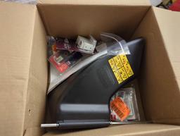 Box Lot including Toro Grass Shooter, Home Decorators Collection 2" and 2.5" Cordless Faux Wood Side