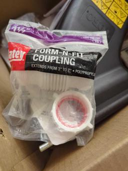 Box Lot including Toro Grass Shooter, Home Decorators Collection 2" and 2.5" Cordless Faux Wood Side