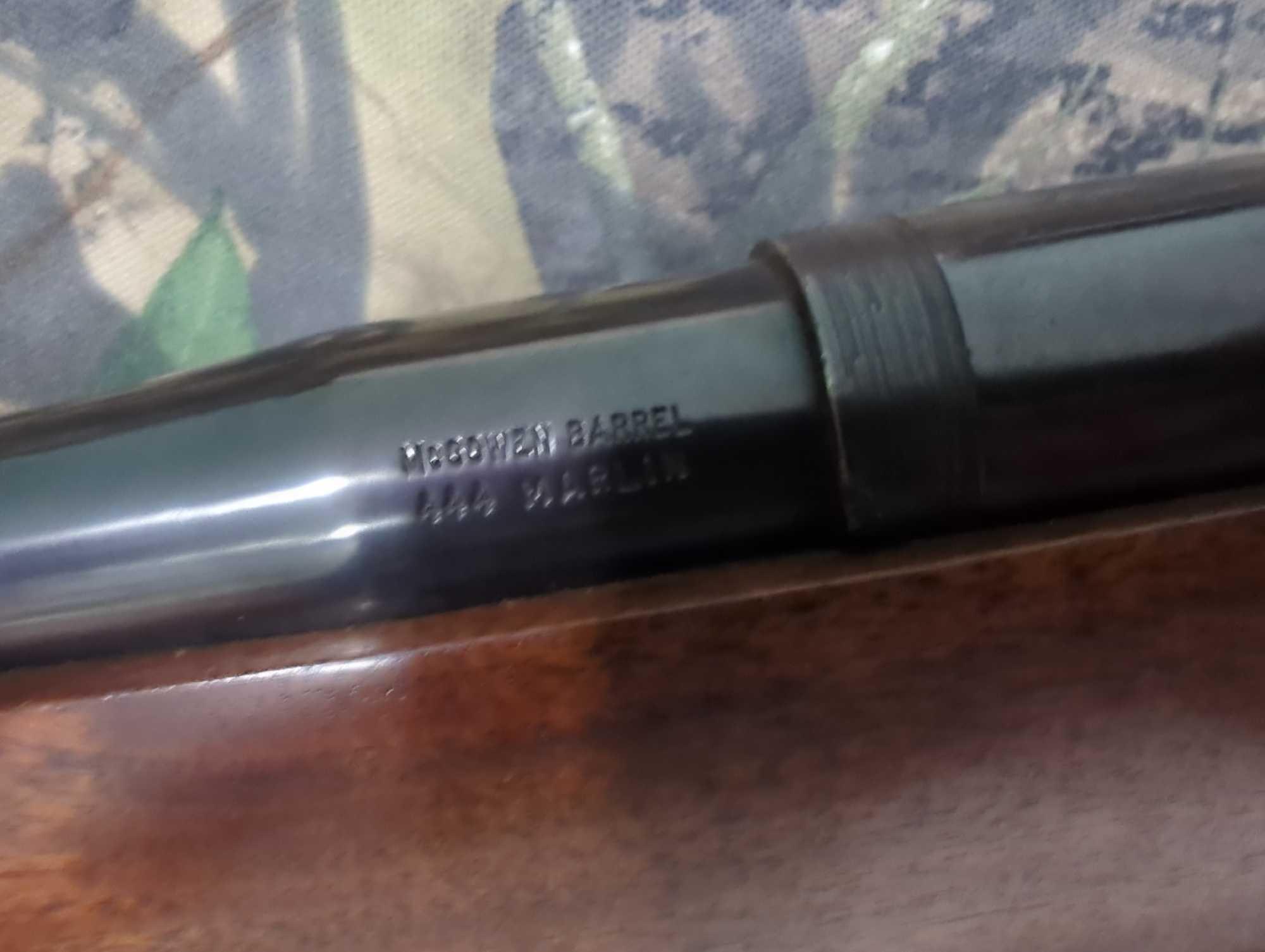 Mauser action 444 caliber Marlin bolt action with wooden stock. McCowen barrel. Williams peepsite.
