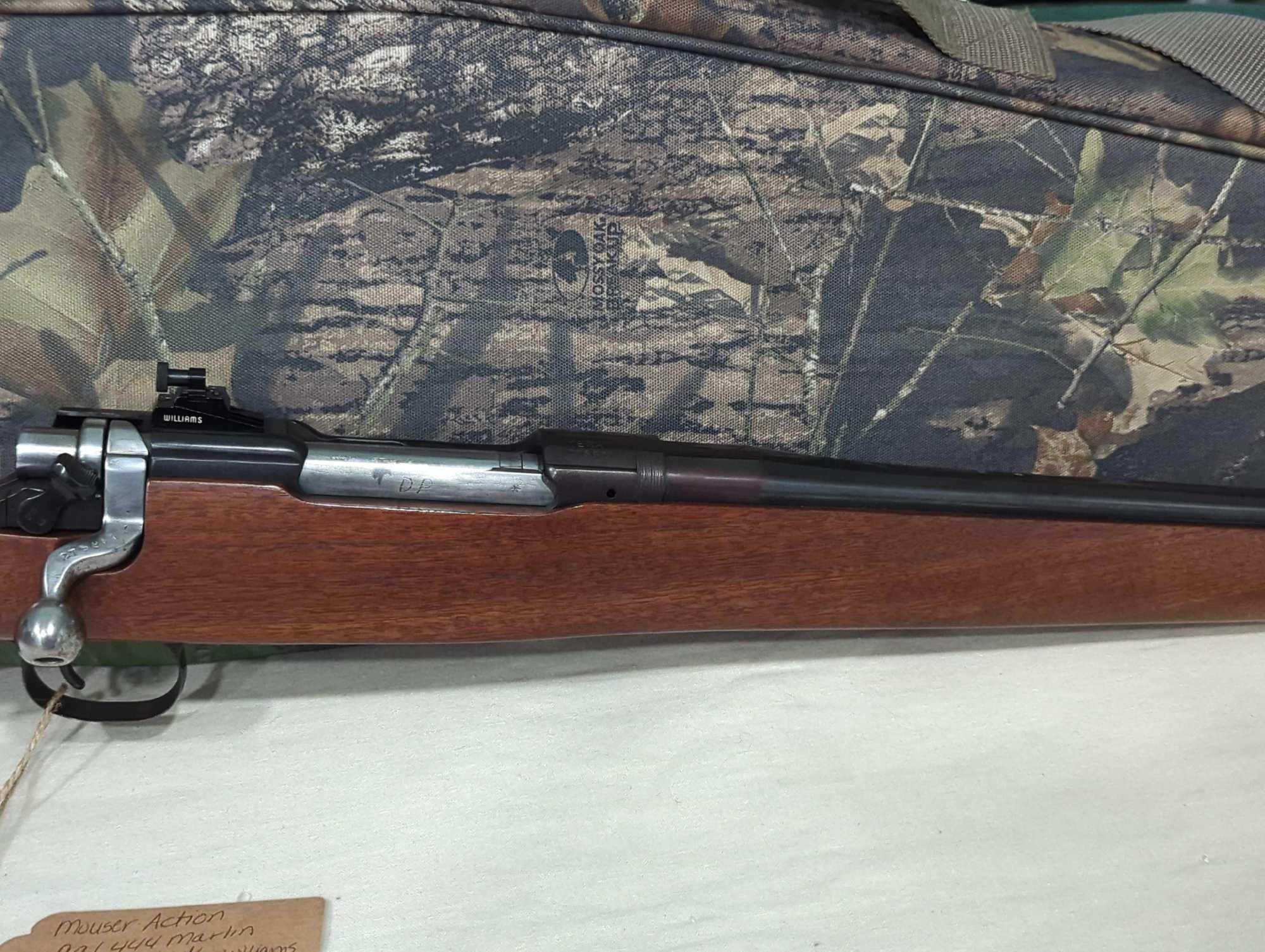 Mauser action 444 caliber Marlin bolt action with wooden stock. McCowen barrel. Williams peepsite.