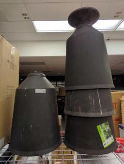 Lot of 4 Tierra Verde 23 in. Slate Rubber Vibrato Self-Watering Urns. One appears to be missing the