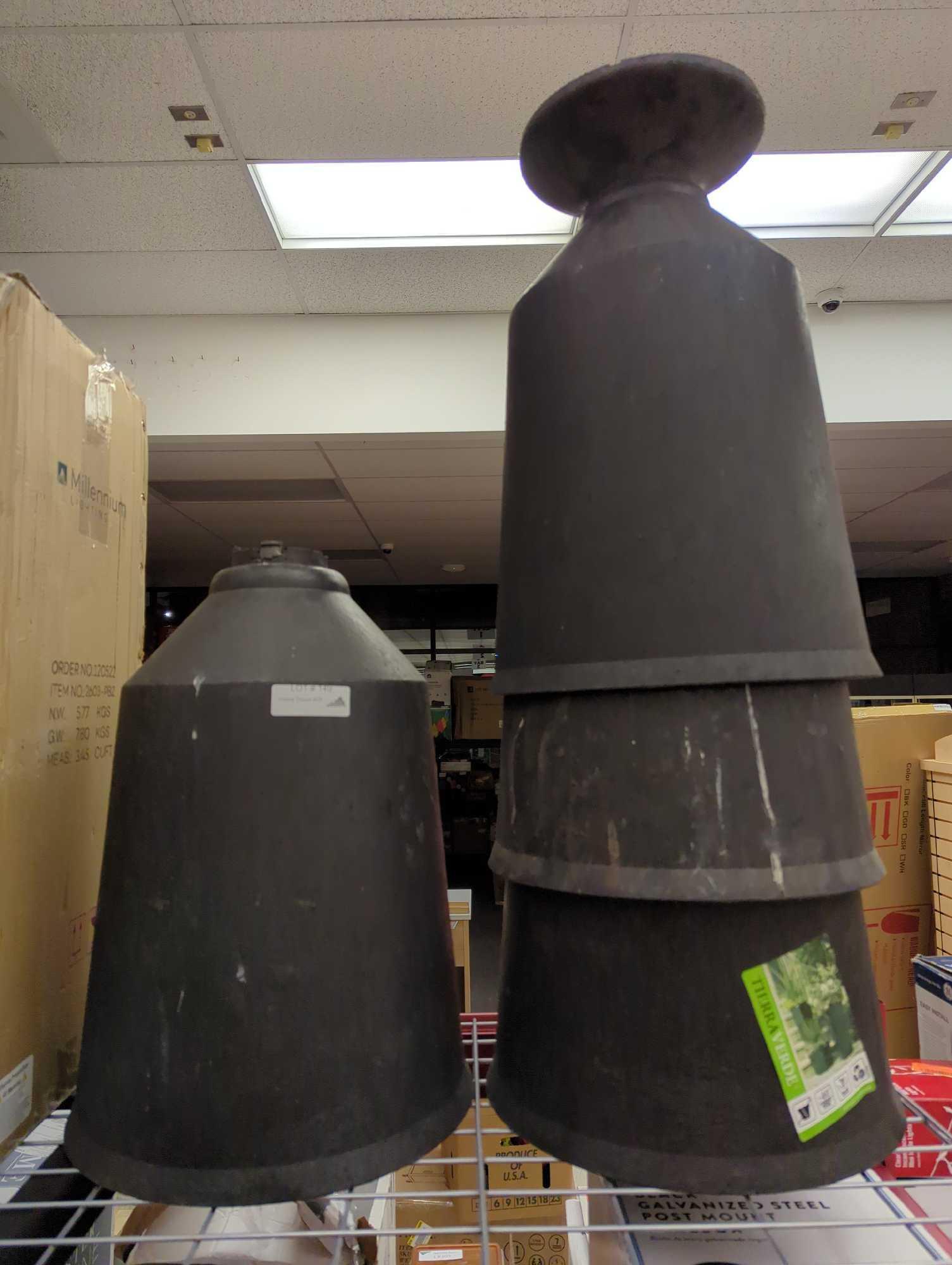 Lot of 4 Tierra Verde 23 in. Slate Rubber Vibrato Self-Watering Urns. One appears to be missing the