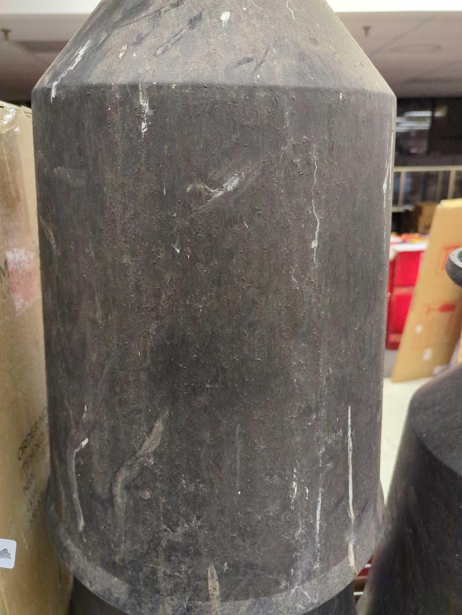 Lot of 4 Tierra Verde 23 in. Slate Rubber Vibrato Self-Watering Urns. One appears to be missing the