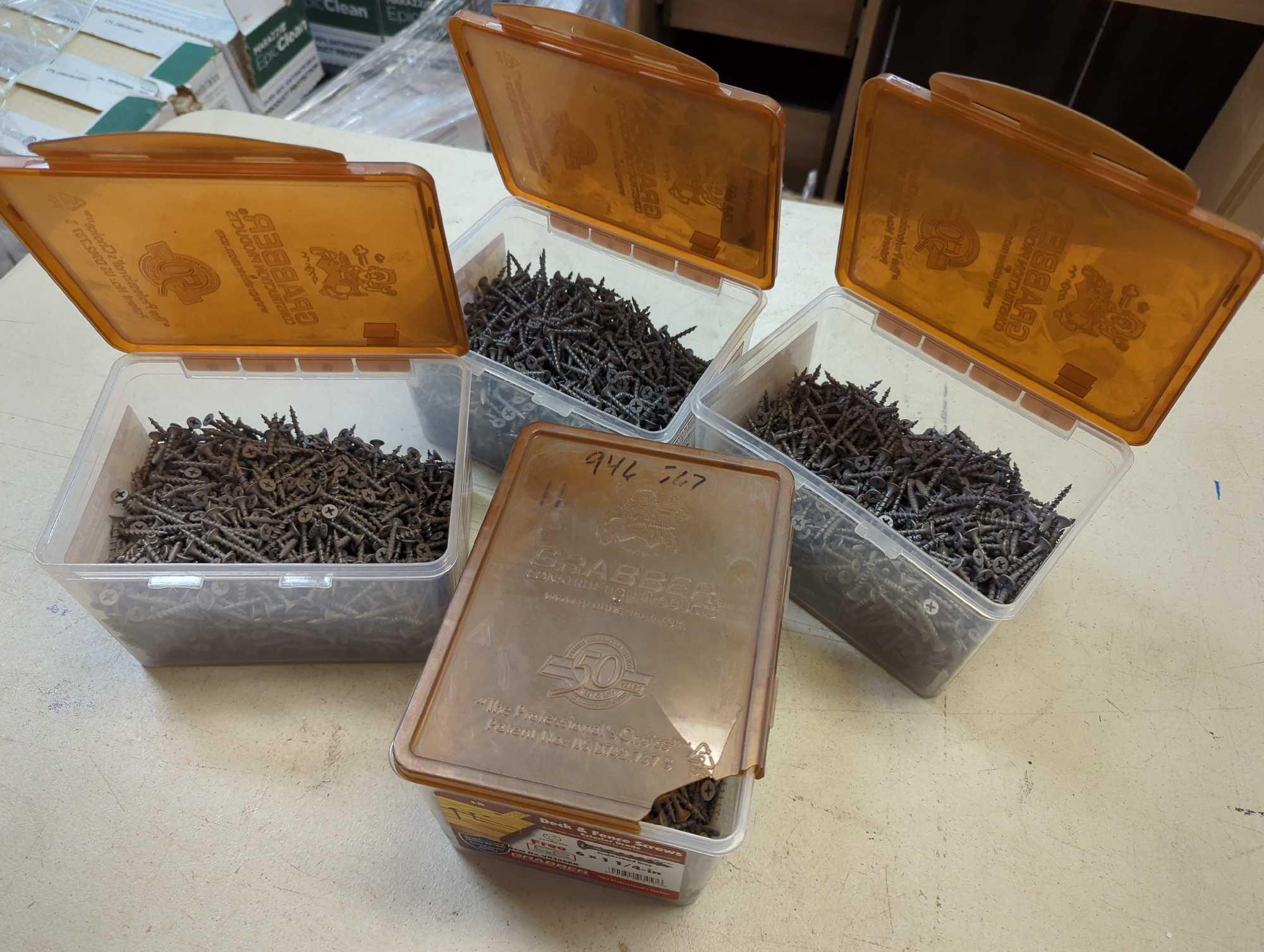 Lot of 4 Grabber #6 1-1/4 in. Philips Bugle-Head Wood Deck Screws. Comes in opened bins. All appear