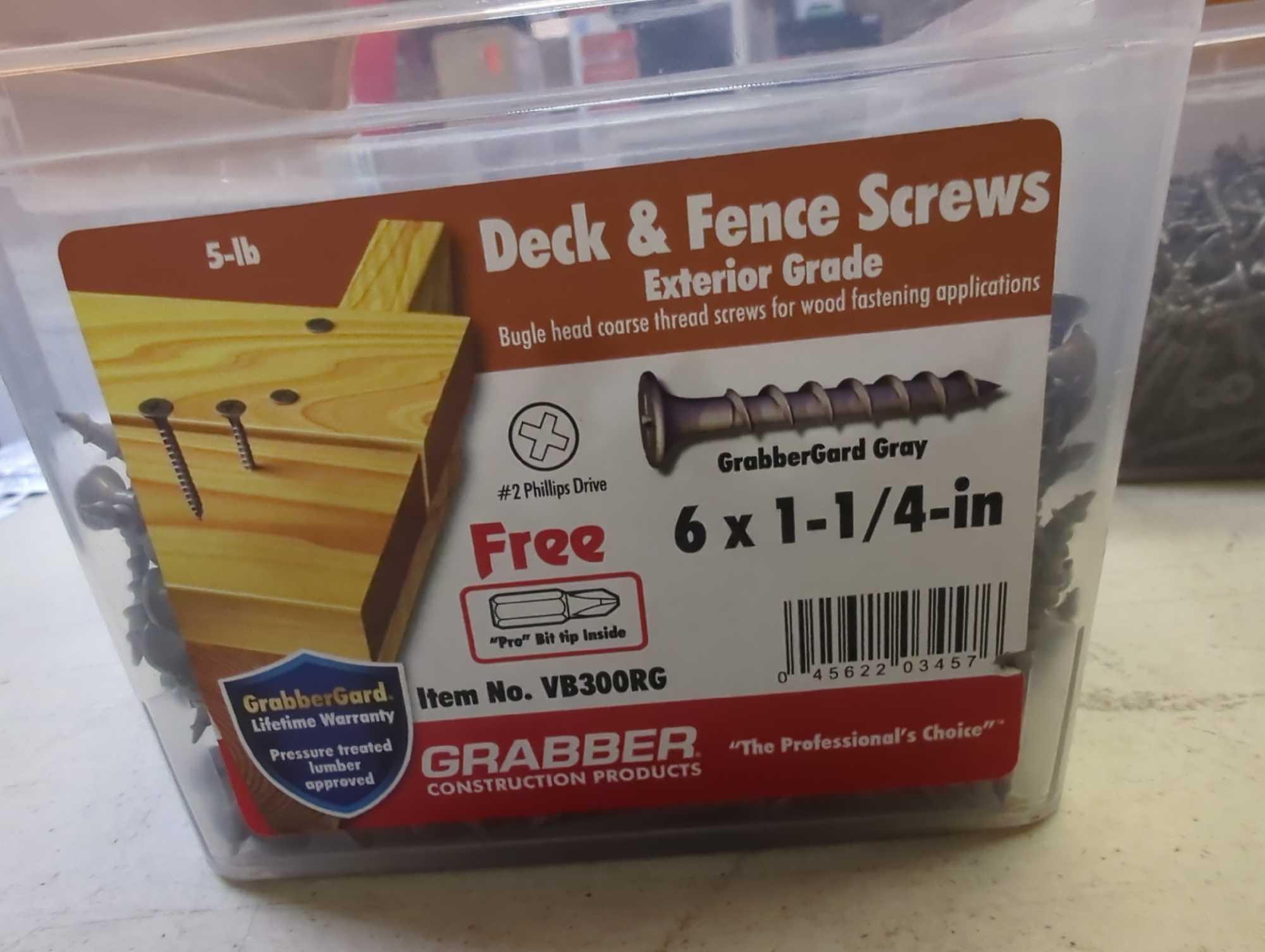 Lot of 4 Grabber #6 1-1/4 in. Philips Bugle-Head Wood Deck Screws. Comes in opened bins. All appear