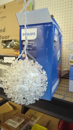 PHILLIPS 3 LIT HANGING SPHERES, OPEN BOX,WARM WHITE, 39.98, THERE ARE ONLY 3 LIGHTS IN THE BOX.