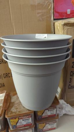 SET OF 4 Vigoro 10 in. Mirabelle Medium Stormy Gray Plastic Planter (10.1 in. D x 8.8 in. H) with