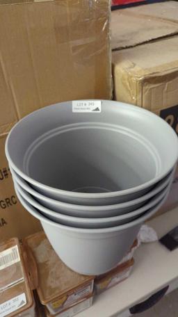 SET OF 4 Vigoro 10 in. Mirabelle Medium Stormy Gray Plastic Planter (10.1 in. D x 8.8 in. H) with