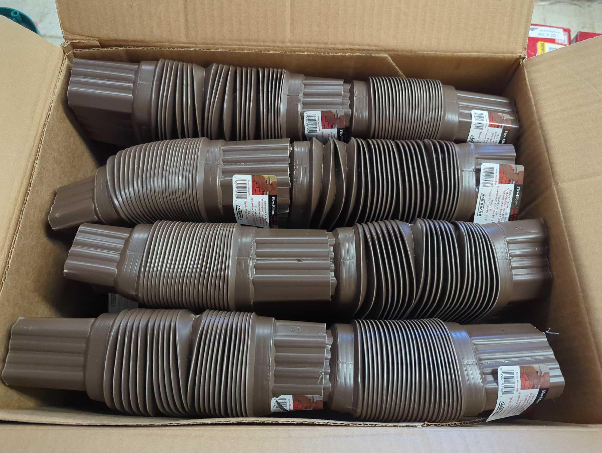 Box Lot Of 24 Amerimax Home Products Flex-Elbow 2 in. x 3 in. Brown Vinyl Downspout Elbow?, Appears