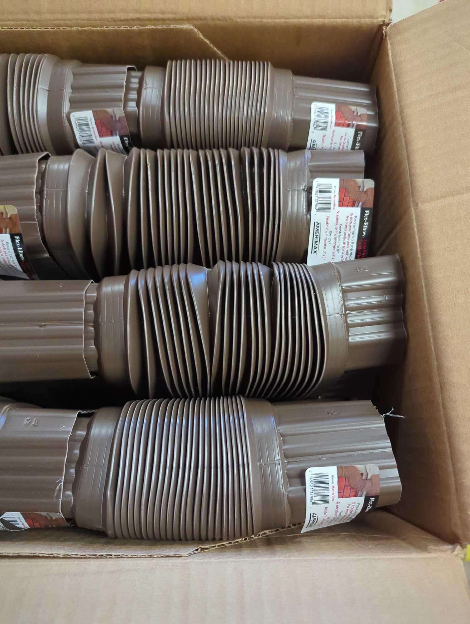 Box Lot Of 24 Amerimax Home Products Flex-Elbow 2 in. x 3 in. Brown Vinyl Downspout Elbow?, Appears