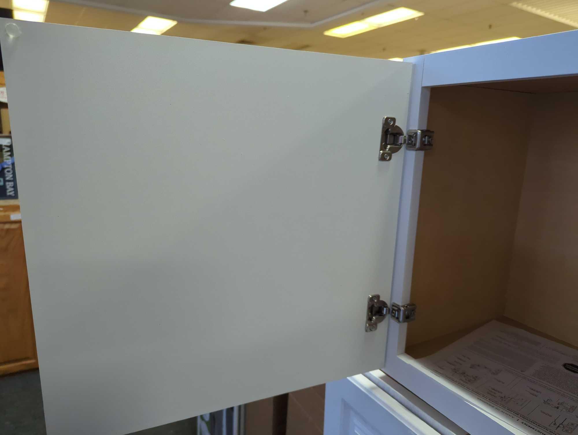 Hampton Bay Hampton 36 in. W x 12 in. D x 18 in. H Assembled Wall Bridge Kitchen Cabinet in Satin