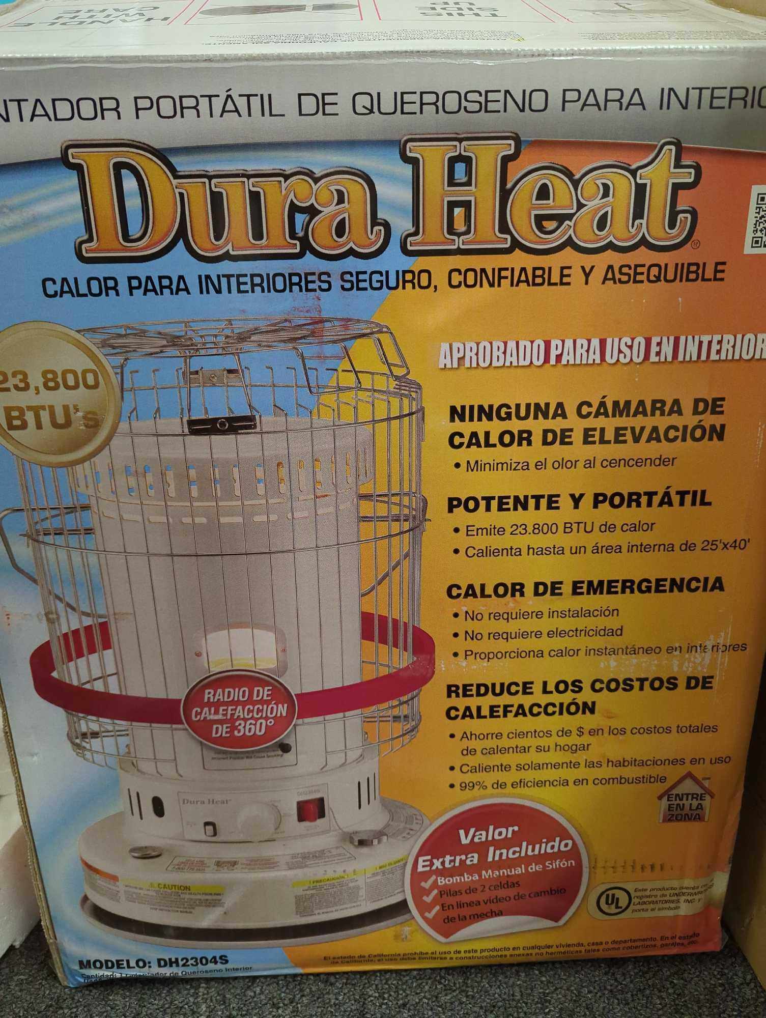 DuraHeat Portable Convection Kerosene Heater Provides 23,800 Btu's of Warmth. Comes in open box as