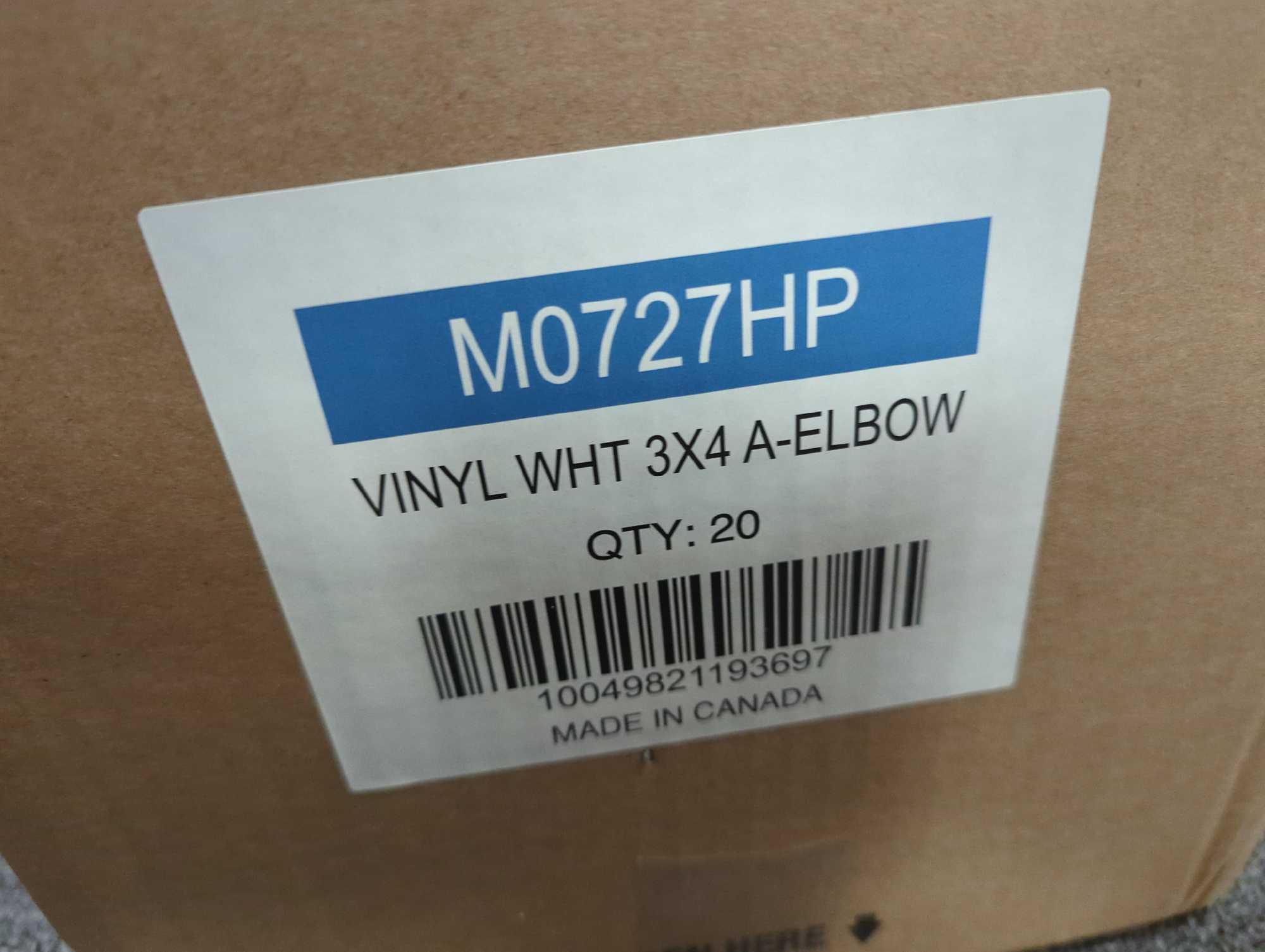 Lot of 20 Amerimax Traditional Vinyl 5.5-in White Downspout Side Elbows. Comes in open box as is