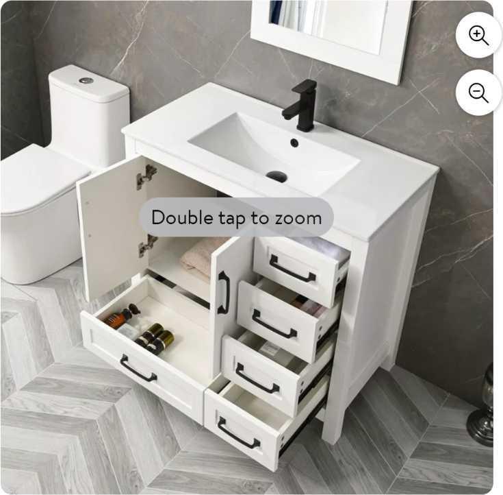 Eclife (2 Boxes) 36" White Bathroom Vanity Set with Mirror, Box 1 is Vanity and Mirror, Box 2 is