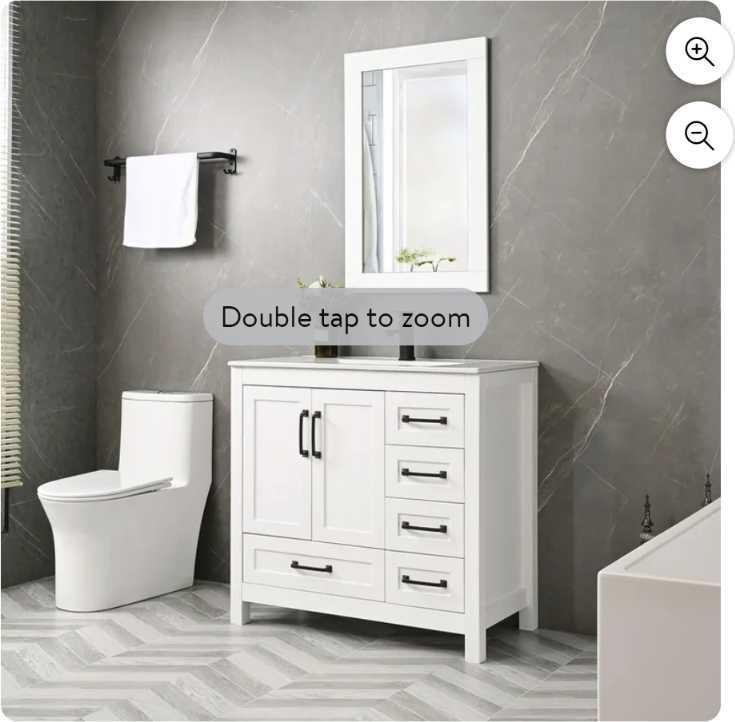 Eclife (2 Boxes) 36" White Bathroom Vanity Set with Mirror, Box 1 is Vanity and Mirror, Box 2 is