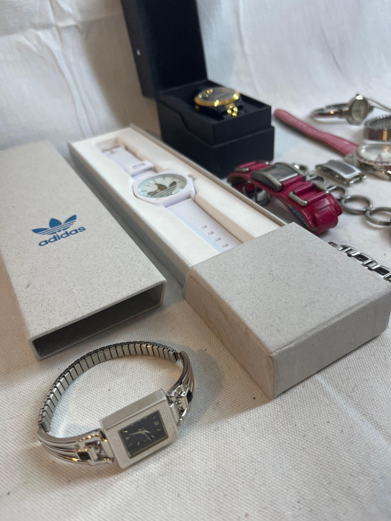 Watch lot including Adidas watch in box, silver and gold color watches