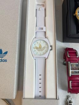 Watch lot including Adidas watch in box, silver and gold color watches