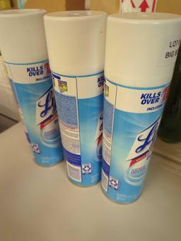 (1 Can Top Is Broken) Lot of 3 Spray Cans Of Lysol 19 oz. Crisp Linen Disinfectant Spray, Appears to